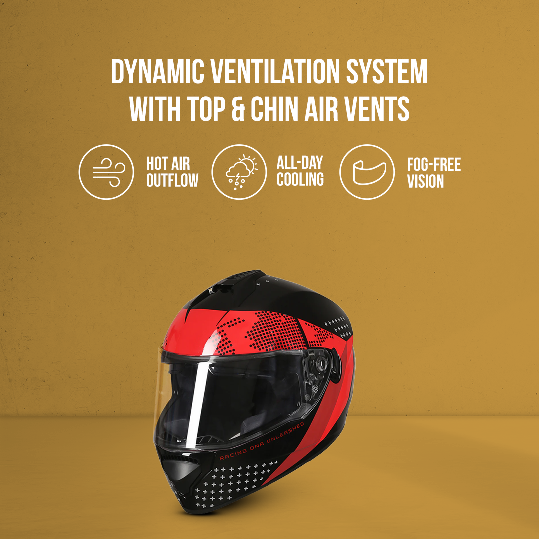 TVS Racing Phantom Series Full Face Dual Visor Helmet for Men | Premium Bike Helmets with ABS Shell, UV Paint | Quick Release System | Aerodynamic Design | DOT & ISI Certified (Black V1)